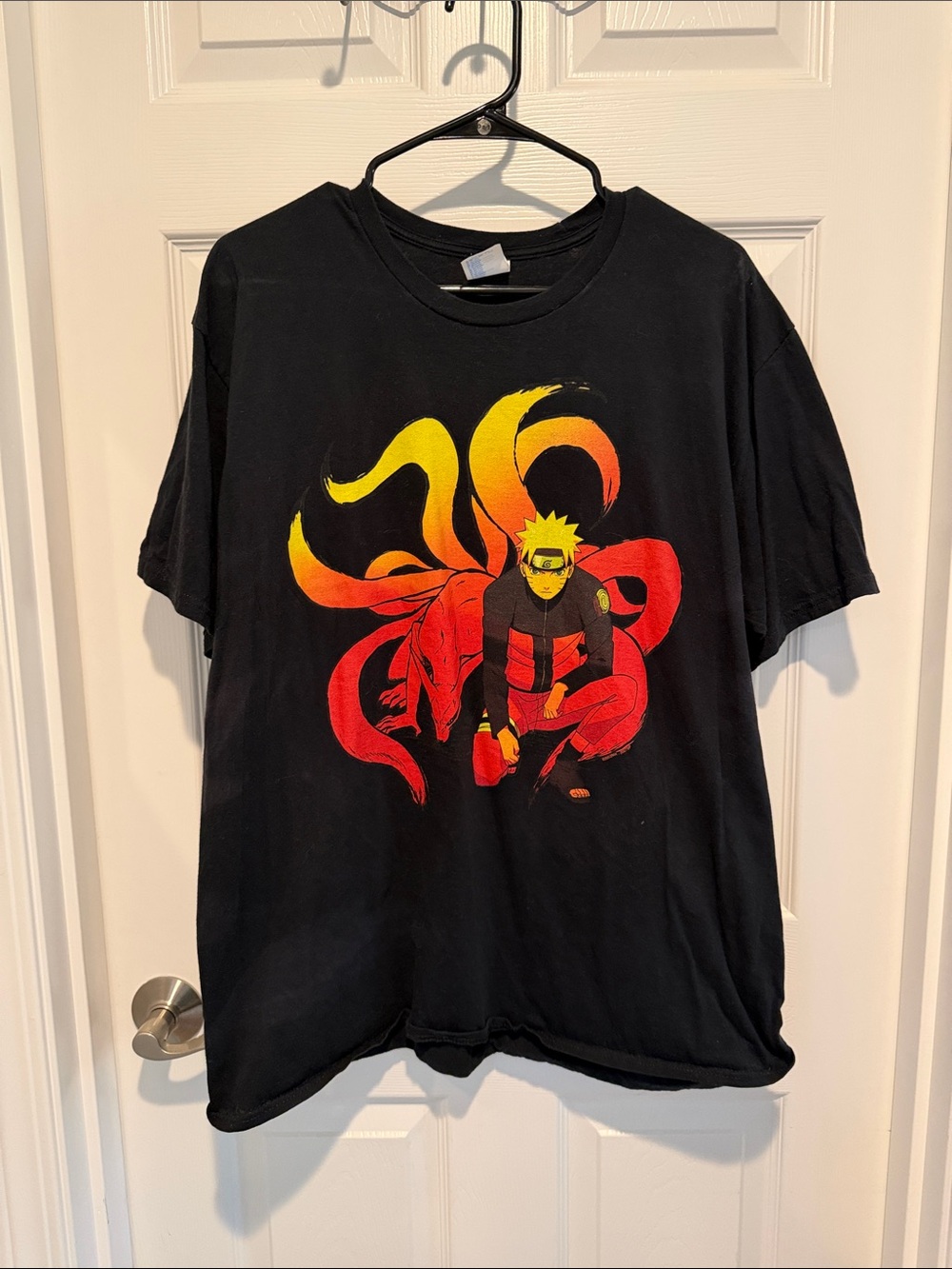 Port and Company Black Graphic Tee with Yellow & Red Naruto Design